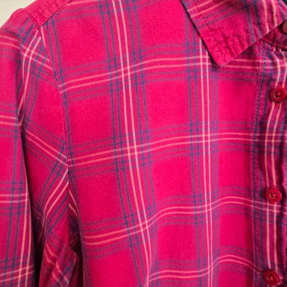 Tommy Hilfiger Pink Plaid Collared Long Roll-Tab Sleeves Button Front Size M - Picture 7 of 10